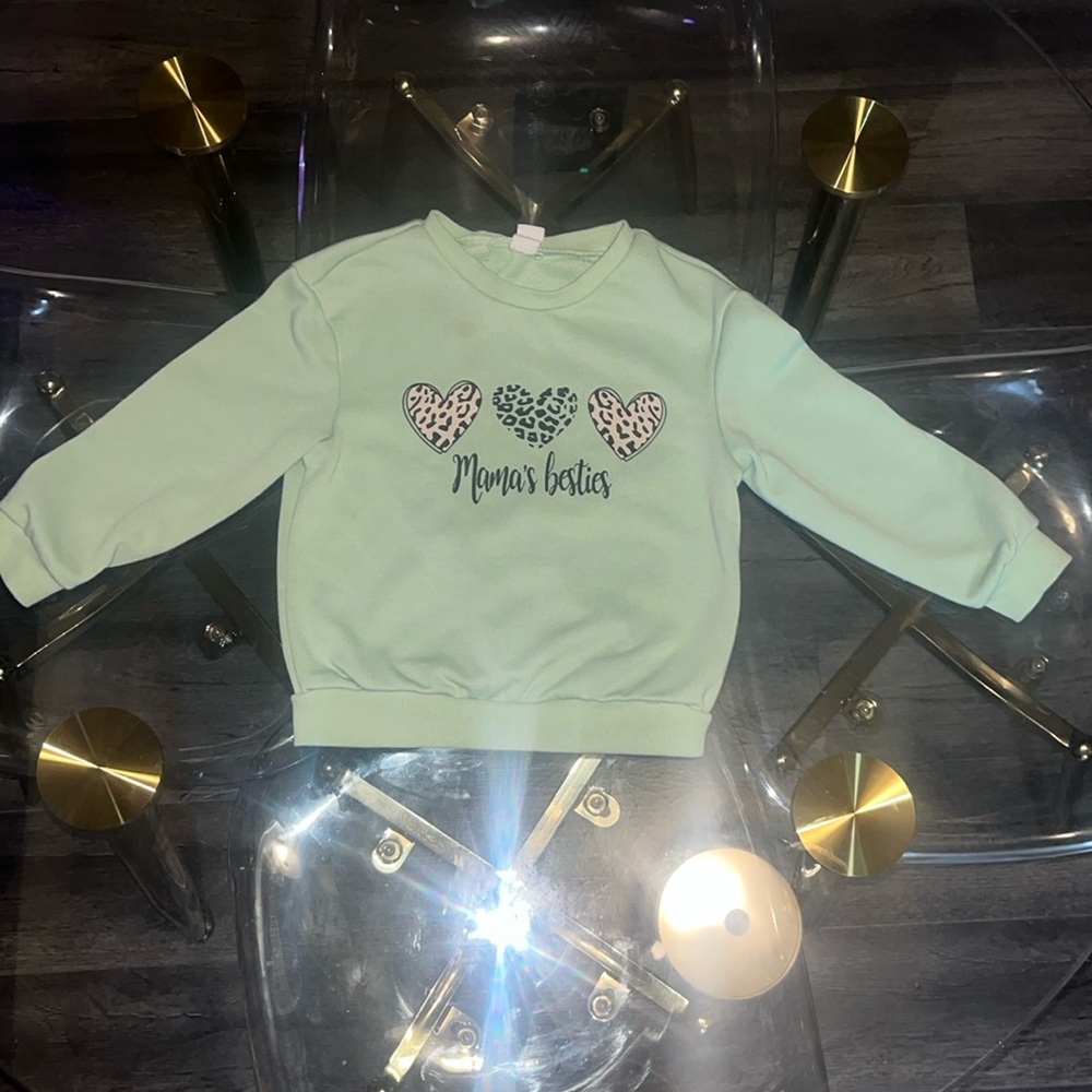2T-3T toddler girl Teal Mama’s Bestie leopard heart sweatshirt